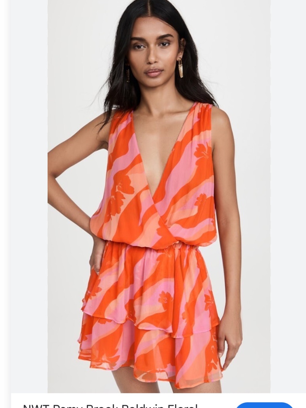 Ramy Brook MVibrant Orange & Pink Floral Surplice Tiered Mini Dress